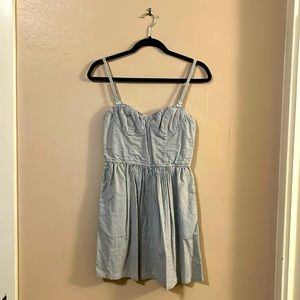 Victoria’s Secret Blue White Pinstripe Pocketed Bustier Mini 100% Cotton Dress 2
